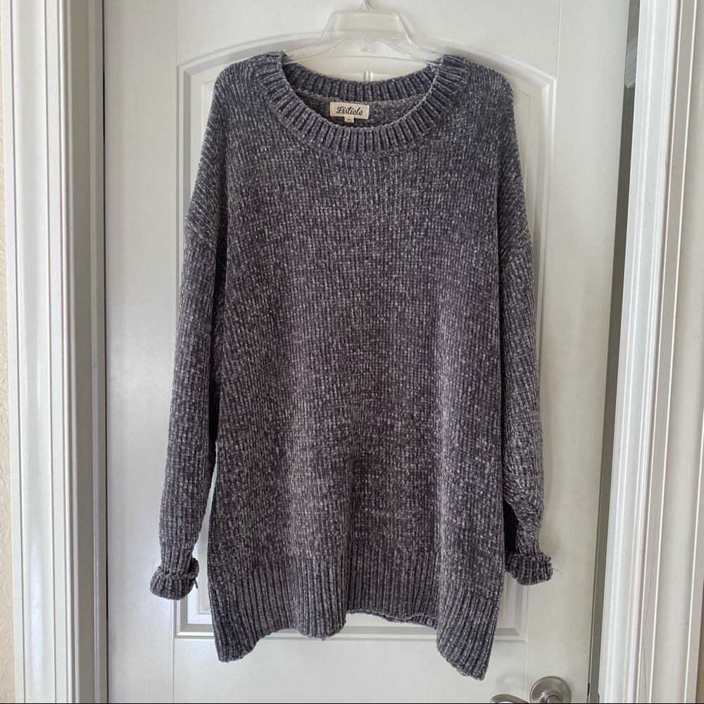 Listicle Gray Chenille Sweater